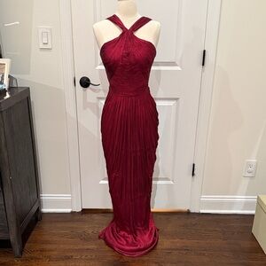 Maria Lucia Hohan Elegant Backless Wine Red Dress